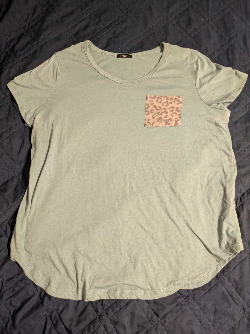 Studio 1886 Avon Fashions Green Crewneck Tee with Leopard Pocket